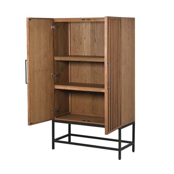Slatted Aged Oak Tall Storage Cabinet